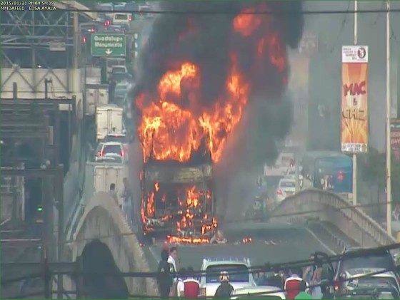 Burning bus in Ayala EDSA Makati