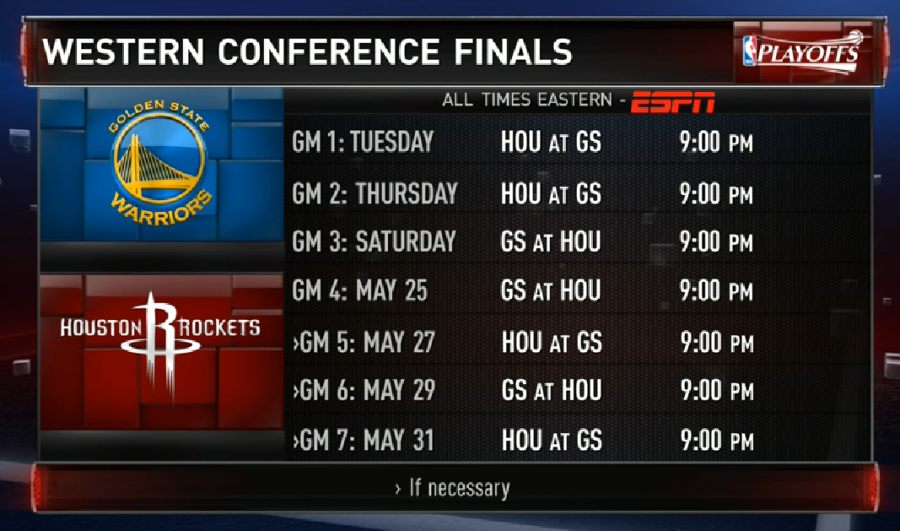 Golden State Warriors vs Houston Rockets: 2015 NBA West Finals Schedule